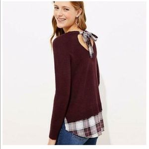 Plaid mixed media tie back loft sweater